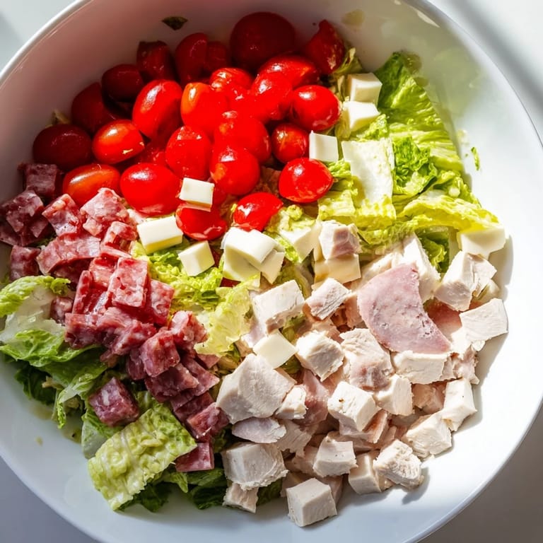 Chopped Italian Deli Chopped Chicken Salad with cucumber and herbs tossed in dressing.