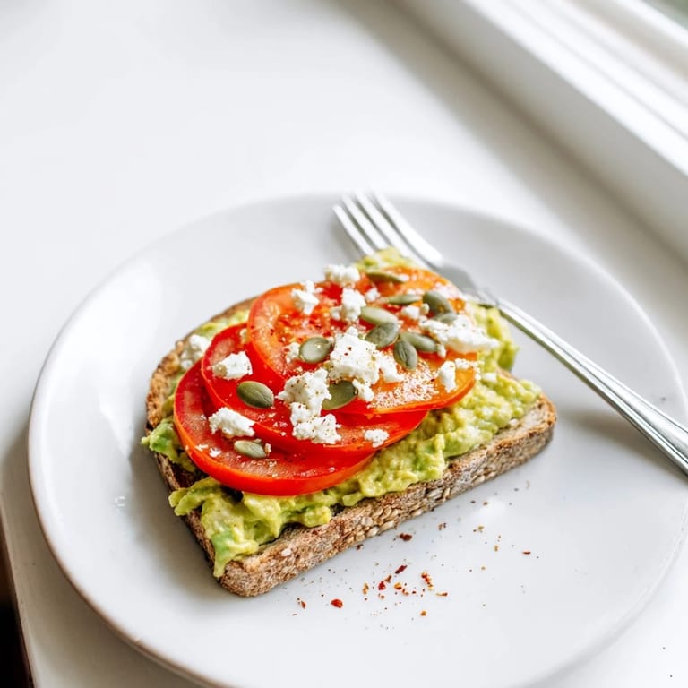 Toasted whole grain bread topped with velvety avocado, lemon juice, salt, and pepper, ready to serve for an easy snack.