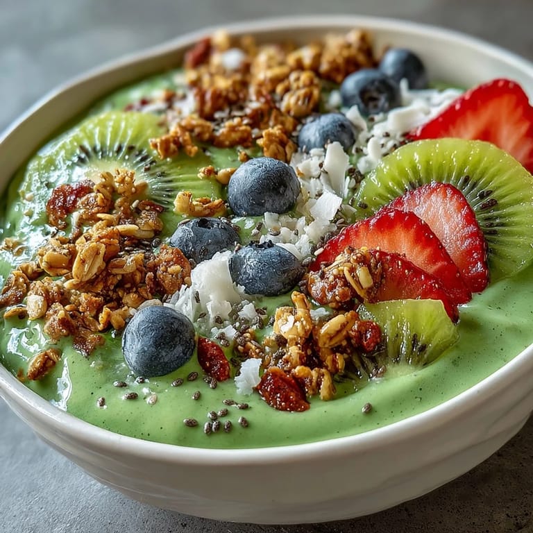 A refreshing Green Smoothie Bowl, perfect for a quick, nutritious start to your day.