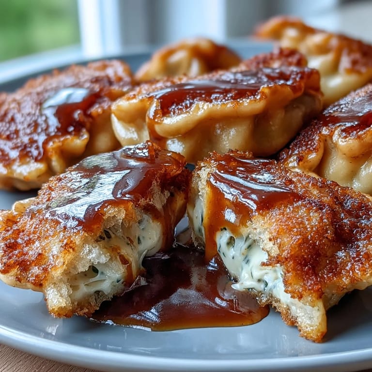 Freshly glazed Chīzu Imomochi with golden edges, ready to serve with a sprinkle of sesame seeds.