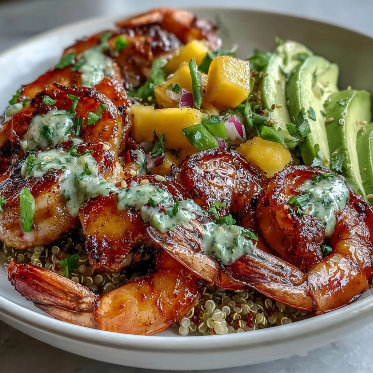 Fresh Shrimp and Creamy Avocado Bowls are plated with lime wedges, offering a refreshing, gluten-free fusion meal ready to enjoy.