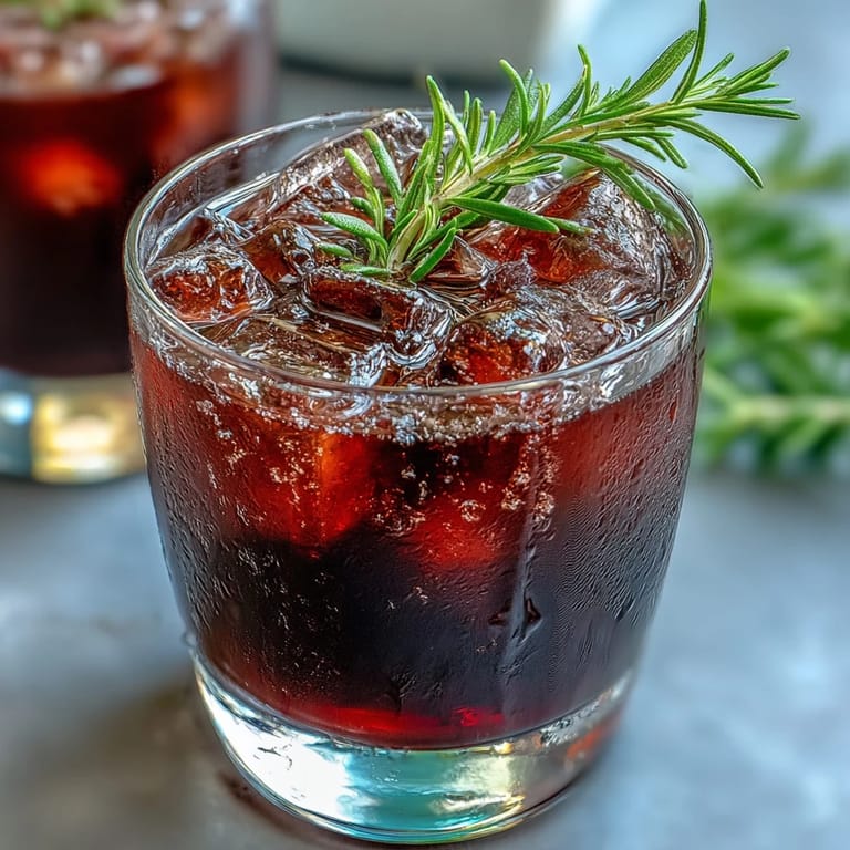 Black Currant Rosemary Cocktail ingredients like bourbon and black currant liqueur mixed with lemon juice in a cocktail shaker.