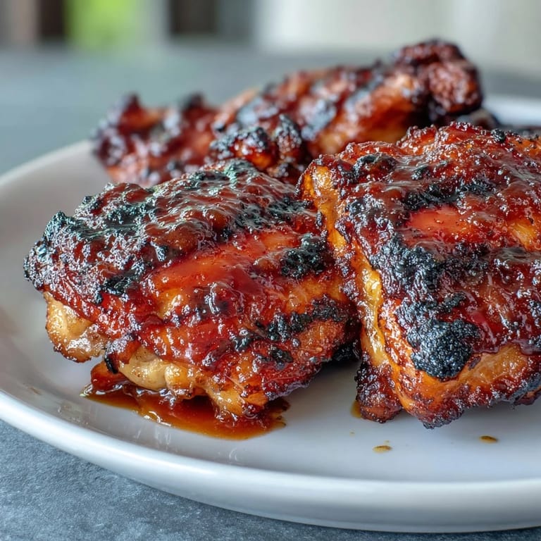 Close-up of juicy guava BBQ sauce chicken, highlighting caramelized glaze on crispy skin and tender meat.