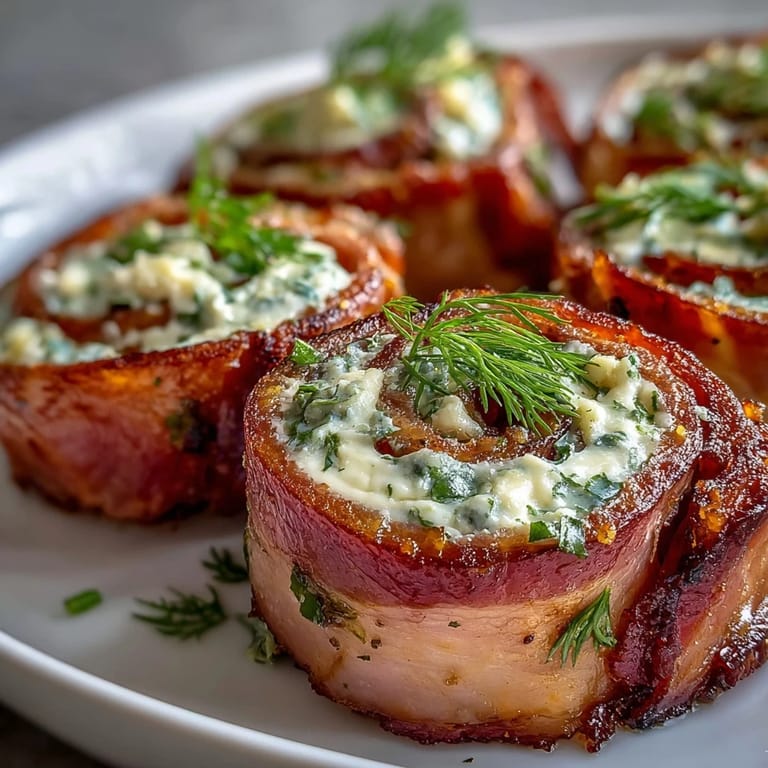 Creamy ham and pickle pinwheels: tender ham slices layered with rich cream cheese and crisp pickles, sliced into easy party snacks.