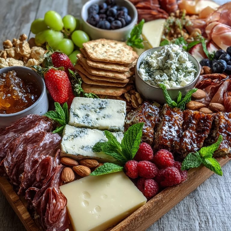 Spring charcuterie board featuring vibrant edible flowers, juicy fruits, and savory meats—perfect for elegant entertaining.
