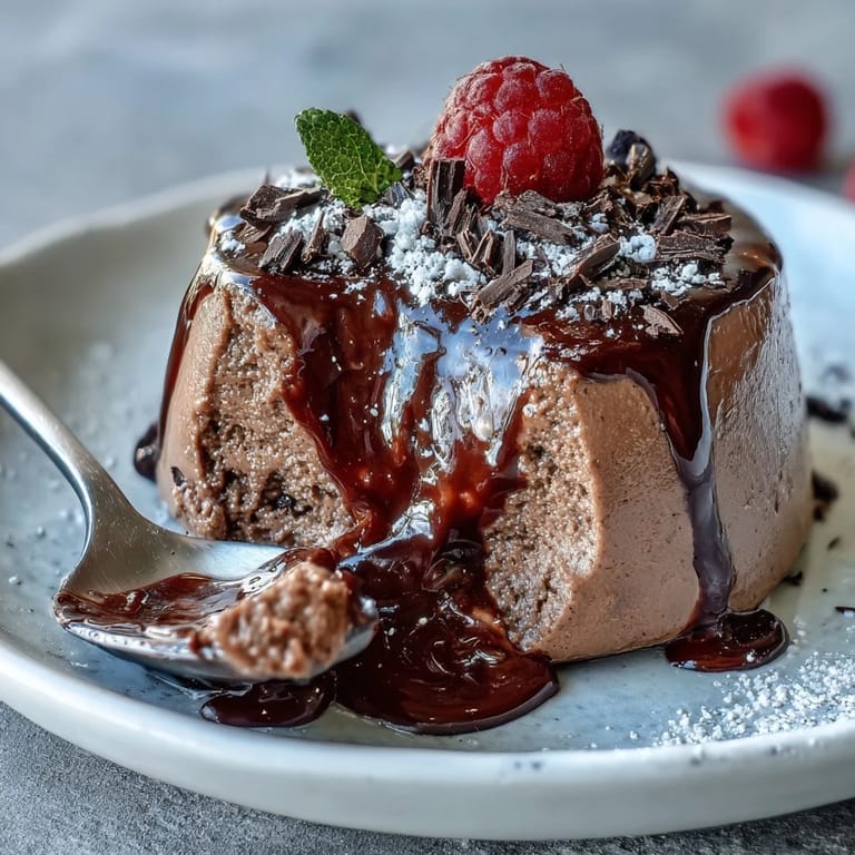 High-protein chocolate mousse made with smooth cottage cheese, sweetened with maple syrup and topped with fresh berries.  