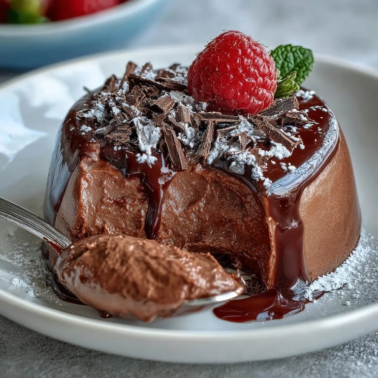 Decadent yet healthy cottage cheese chocolate mousse, garnished with shaved dark chocolate for an elegant dessert.