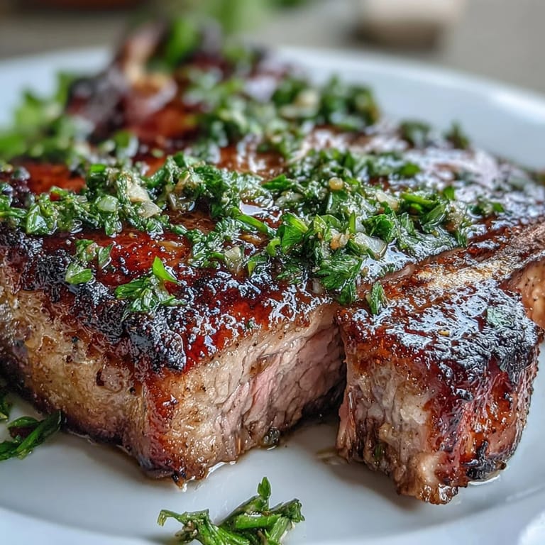 Tender lamb chops sizzle in a cast-iron skillet, finished with a fresh parsley-lemon gremolata for bright flavor.