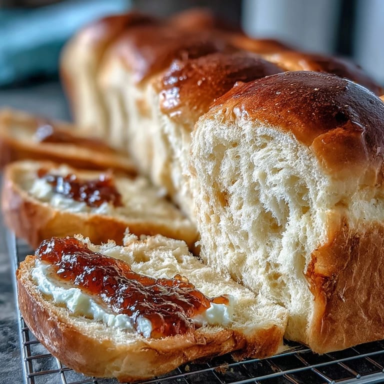 Pillowy Japanese milk bread made with Tangzhong method, featuring a tender crumb and subtle sweetness ideal for breakfast or snacks.