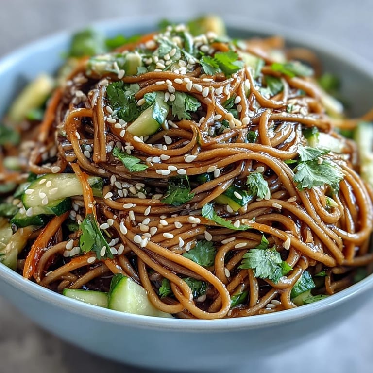 Sesame ginger soba noodle salad, a delightful, cool, and healthy dish.