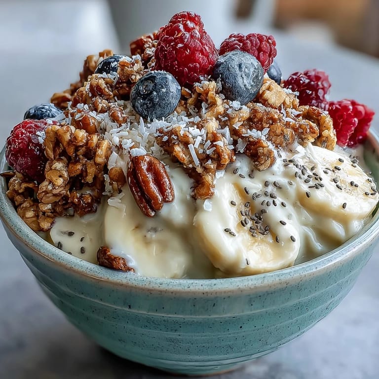 Vibrant Skyr Protein Smoothie Bowl, a healthy breakfast sprinkled with berries and crunch.