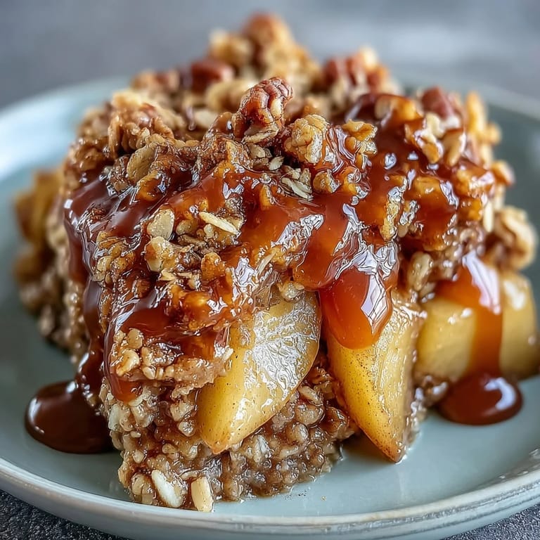 A comforting slice of Father's Day Whiskey Caramel Apple Crisp, perfect with ice cream.