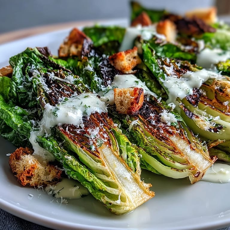 Smoky grilled romaine hearts topped with fresh Caesar dressing and shaved Parmesan cheese.