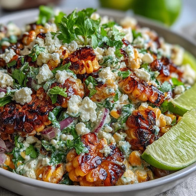 Creamy, tangy Mexican Street Corn Salad, perfect smoky side dish.