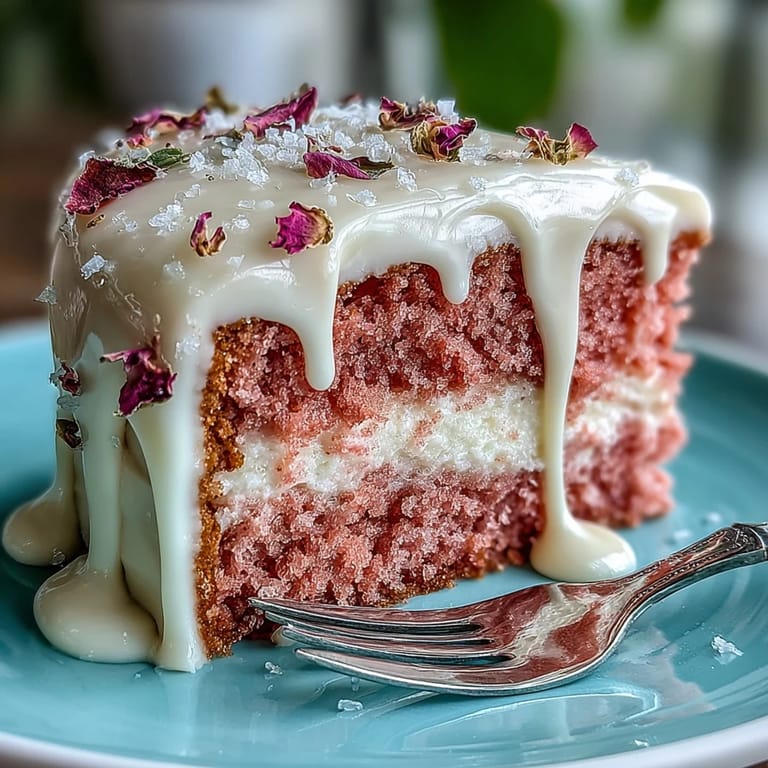 Admire this stunning Bridal Shower Rosé Velvet Cake adorned with flowing edible gold.