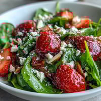 Fresh strawberry spinach salad with poppyseed dressing, vibrant with juicy berries and crunchy nuts, perfect for spring meals.