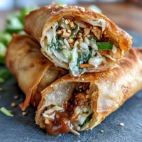 Golden, crispy spring rolls packed with fresh vegetables and vermicelli, served with a creamy peanut dipping sauce.  