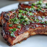 Golden-crusted lamb chops with zesty gremolata of parsley, lemon, and garlic, served on a rustic wooden board.